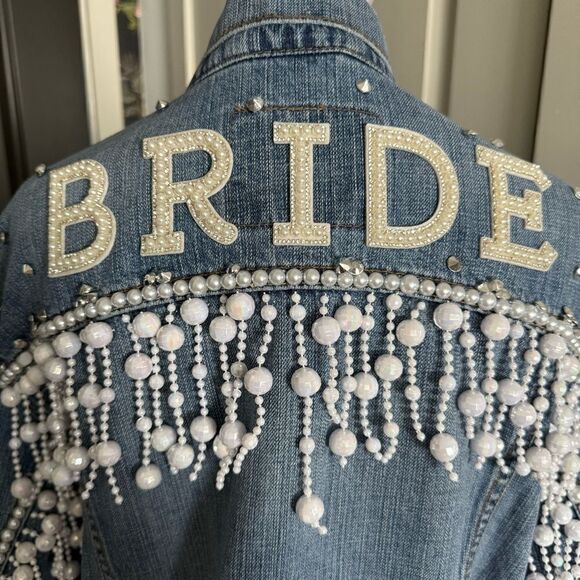 Levi’s Custom Rhinestone Cowgirl Bachelorette Disco Fringe Jean Jacket Size L - Picture 8 of 11